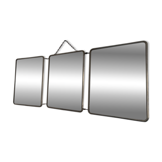 Miroir vintage 1960 triptyque barbier coiffeur citrouille - 27 x 68 cm
