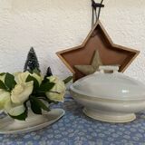 Antique porcelain gravy boat with bamboo motif