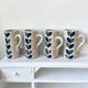 4 mugs stoneware flower decoration