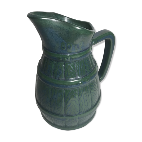 Pichet 80cl céramique émaillée + anse bleu vert cuisine vintage