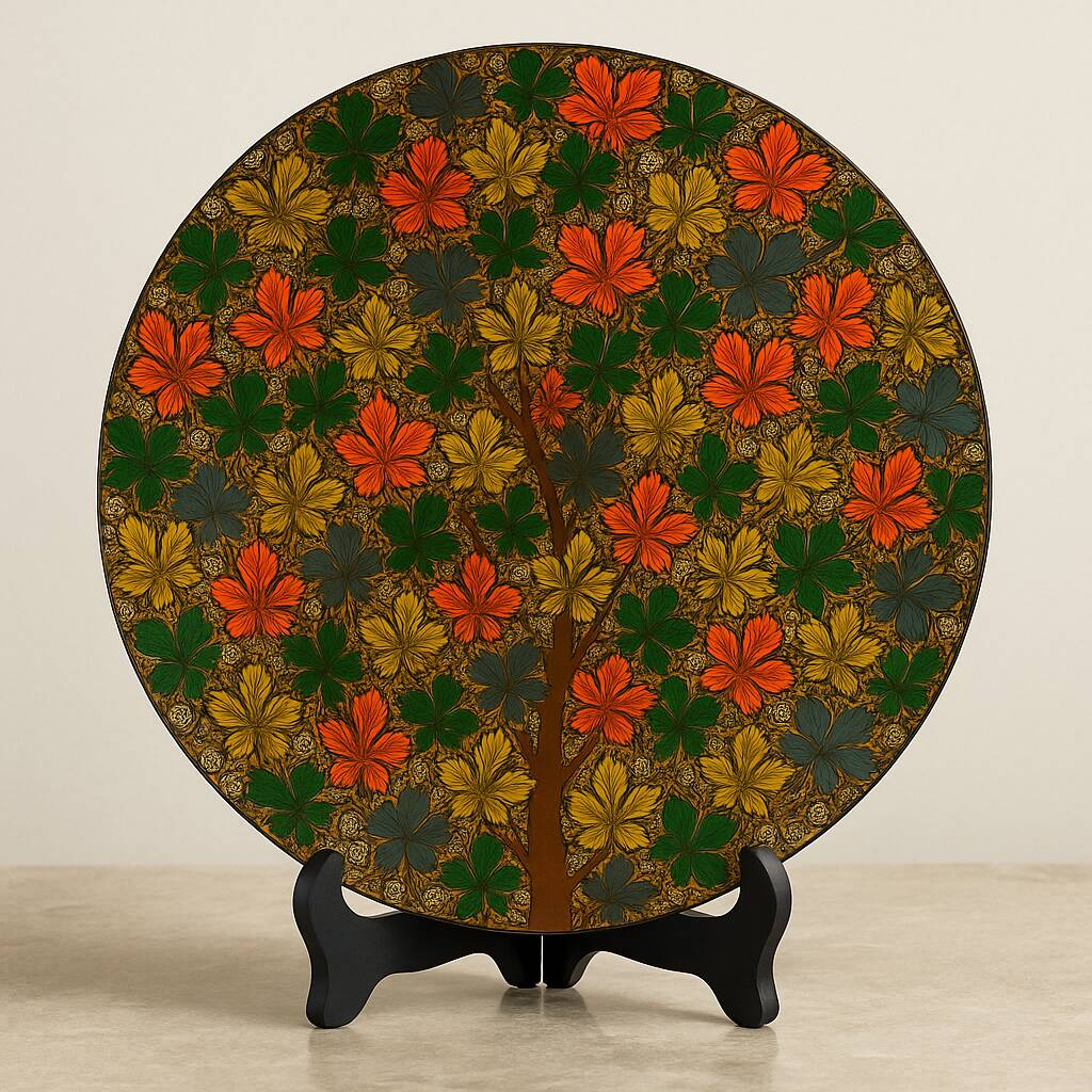 Large plate in papier-mâché with cashmere chinar leaves