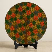 Grande assiette en papier mâché feuilles de chinar cachemire