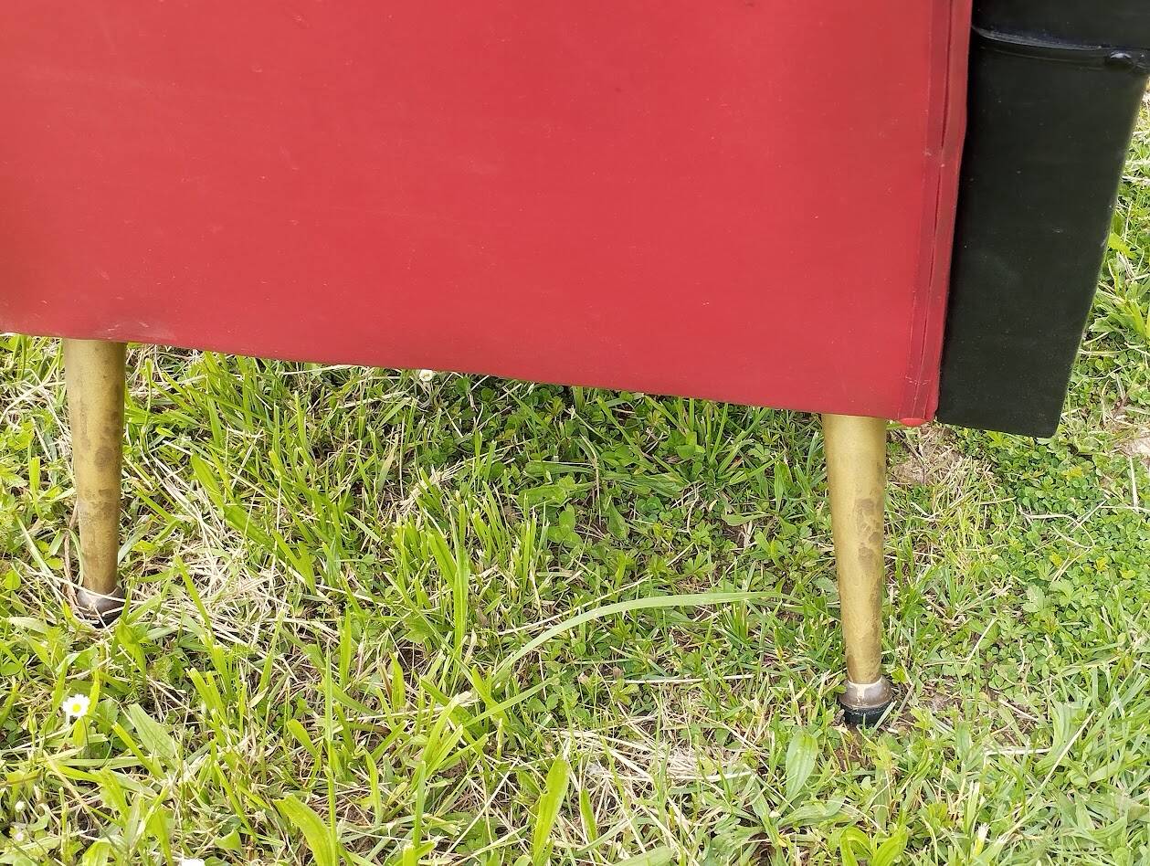 Pair of vintage 60s armchairs – Red and black faux leather