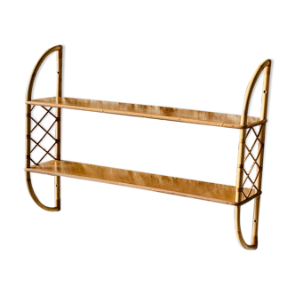 rattan wall shelf - 2 shelves - 1960's