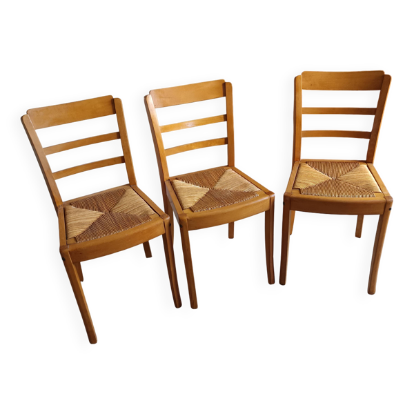 3 chaies de bistrot paillée Monobloc années 60/70