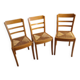 3 Monobloc straw bistro chairs from the 60s/70s