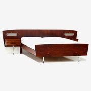 Mid century modern double bed with nightstands made of high quality rio rosewood, 1960s