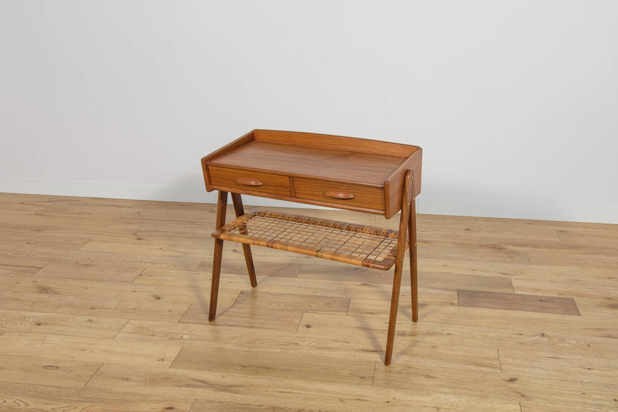 Mid-Century Teak and Rattan Console Table by Søren Rasmussen, Denmark, 1960