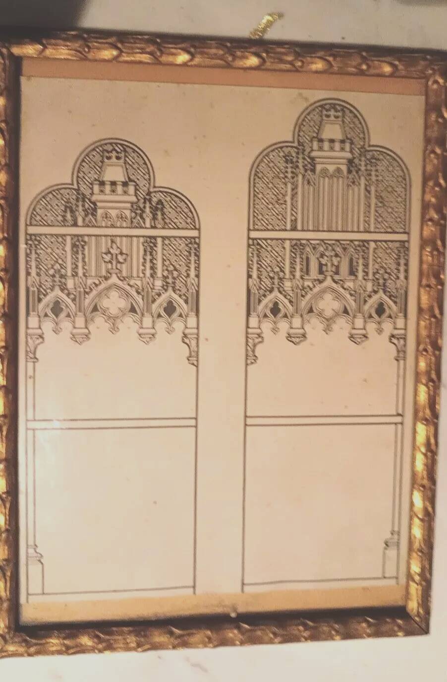 Ink drawing, early 1900s, study of stained glass windows