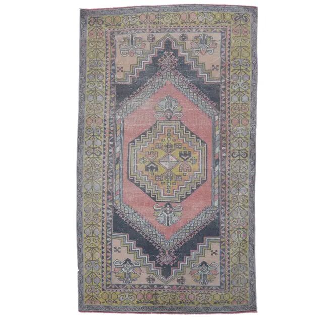 Vintage Turkish Oushak Handmade Pink Wool Rug 125x210