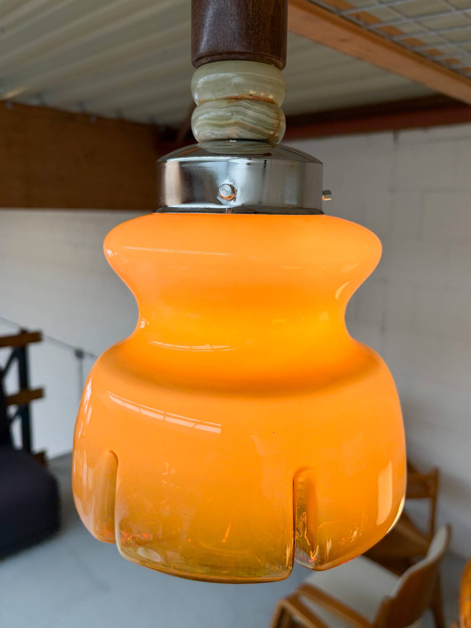 Amber colored Murano glass ceiling lamp from Italy, 1960s