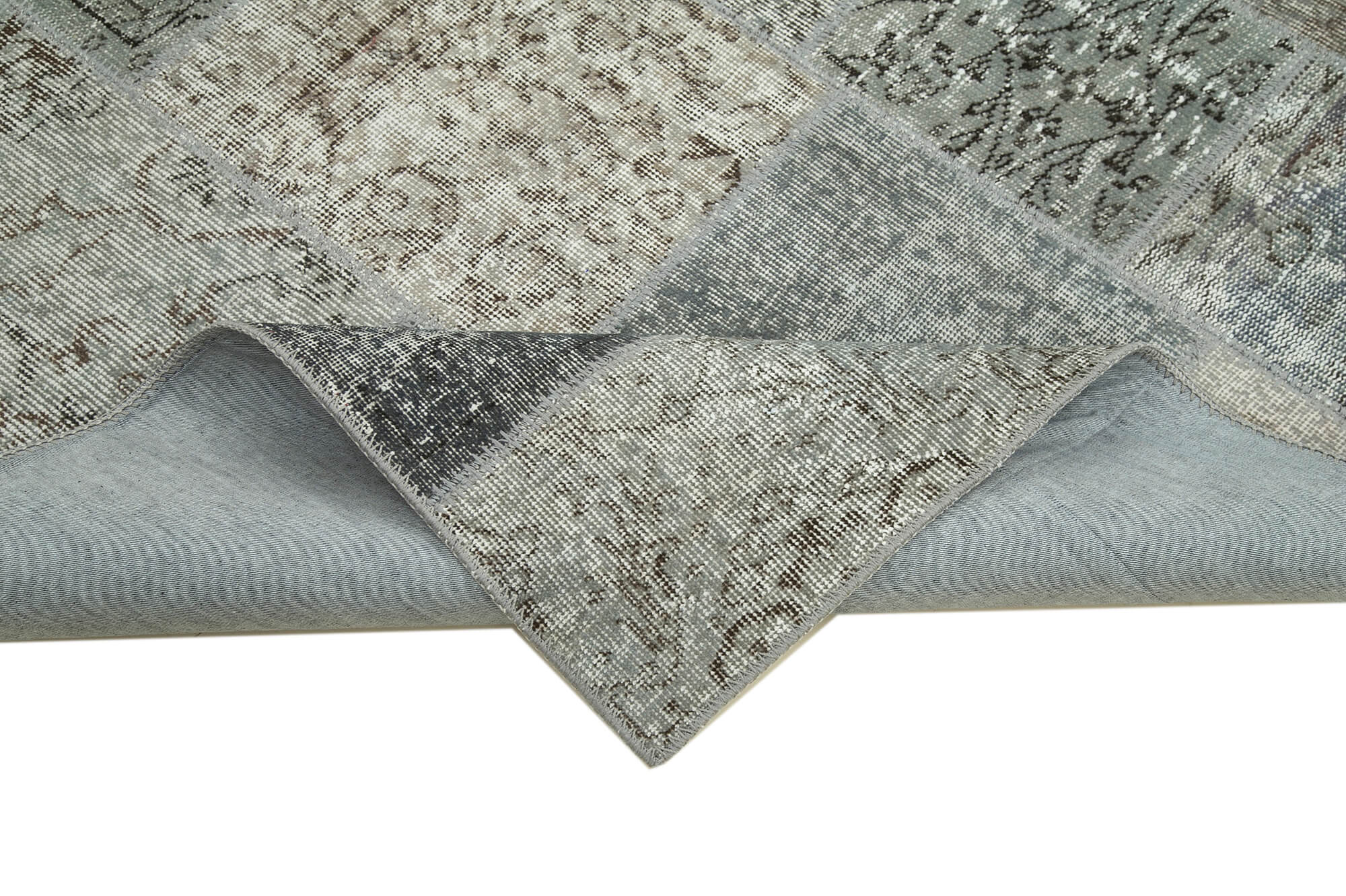 Hand-knotted oriental overdyed 170 cm x 240 cm grey patchwork carpet