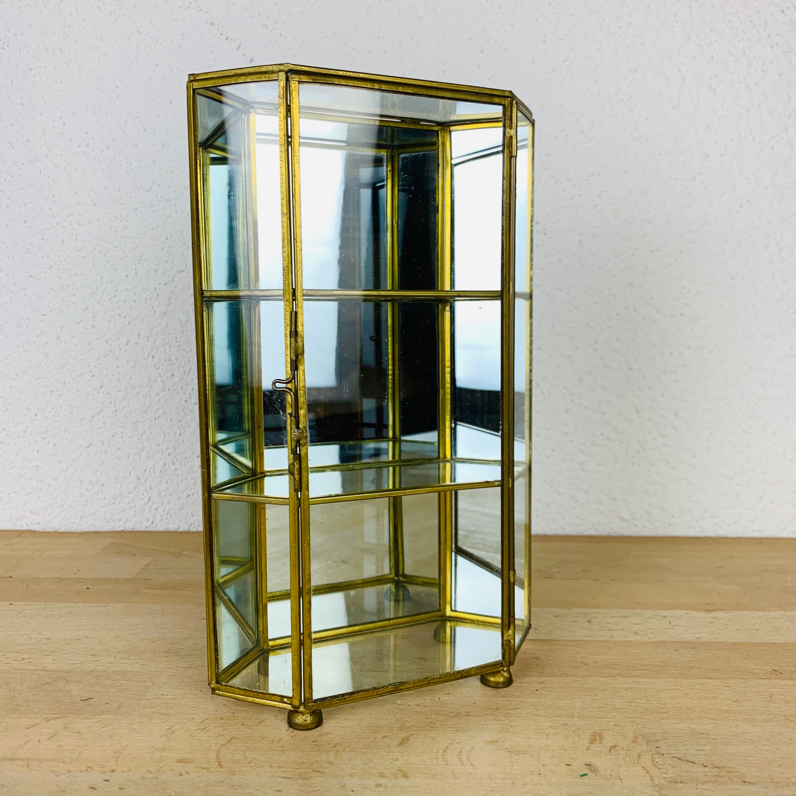 Miniature display case brass and glass, shelf