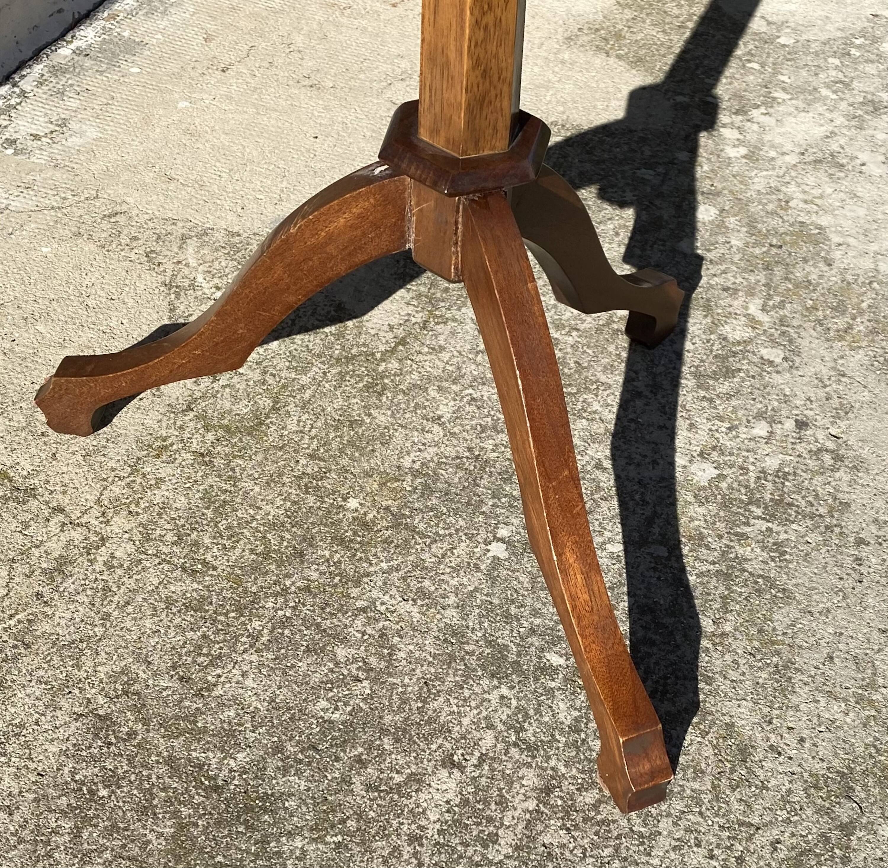 Vintage 1950s wooden tripod side table with octagonal top