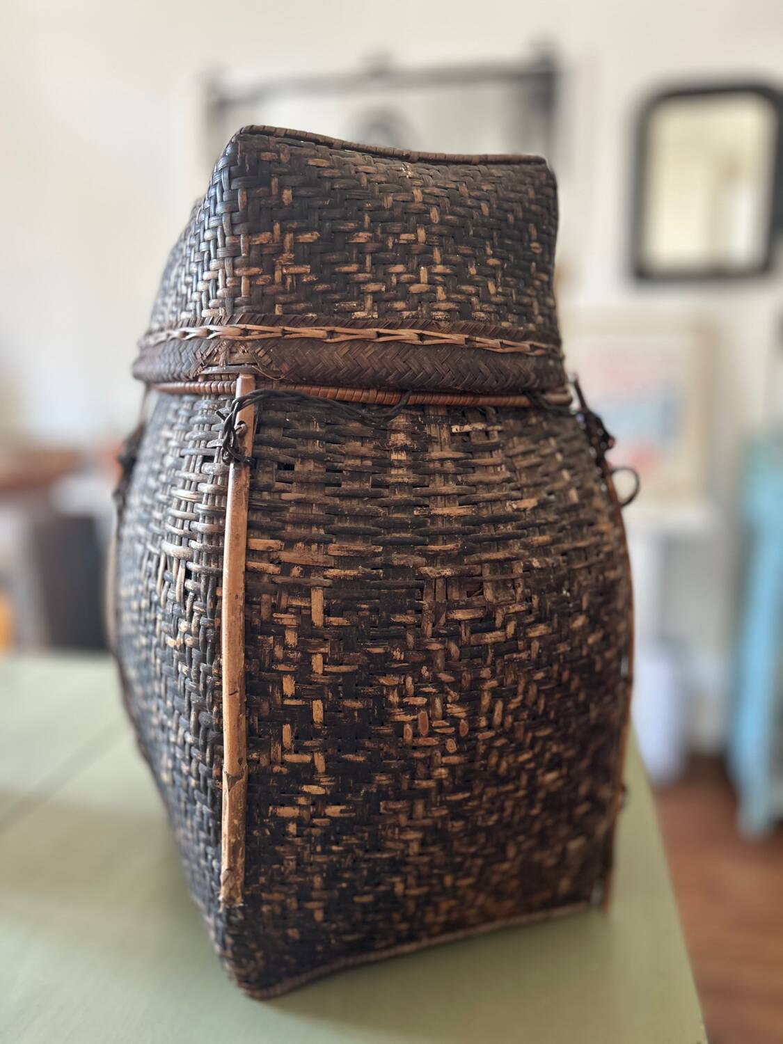 Antique Laotian rattan basket