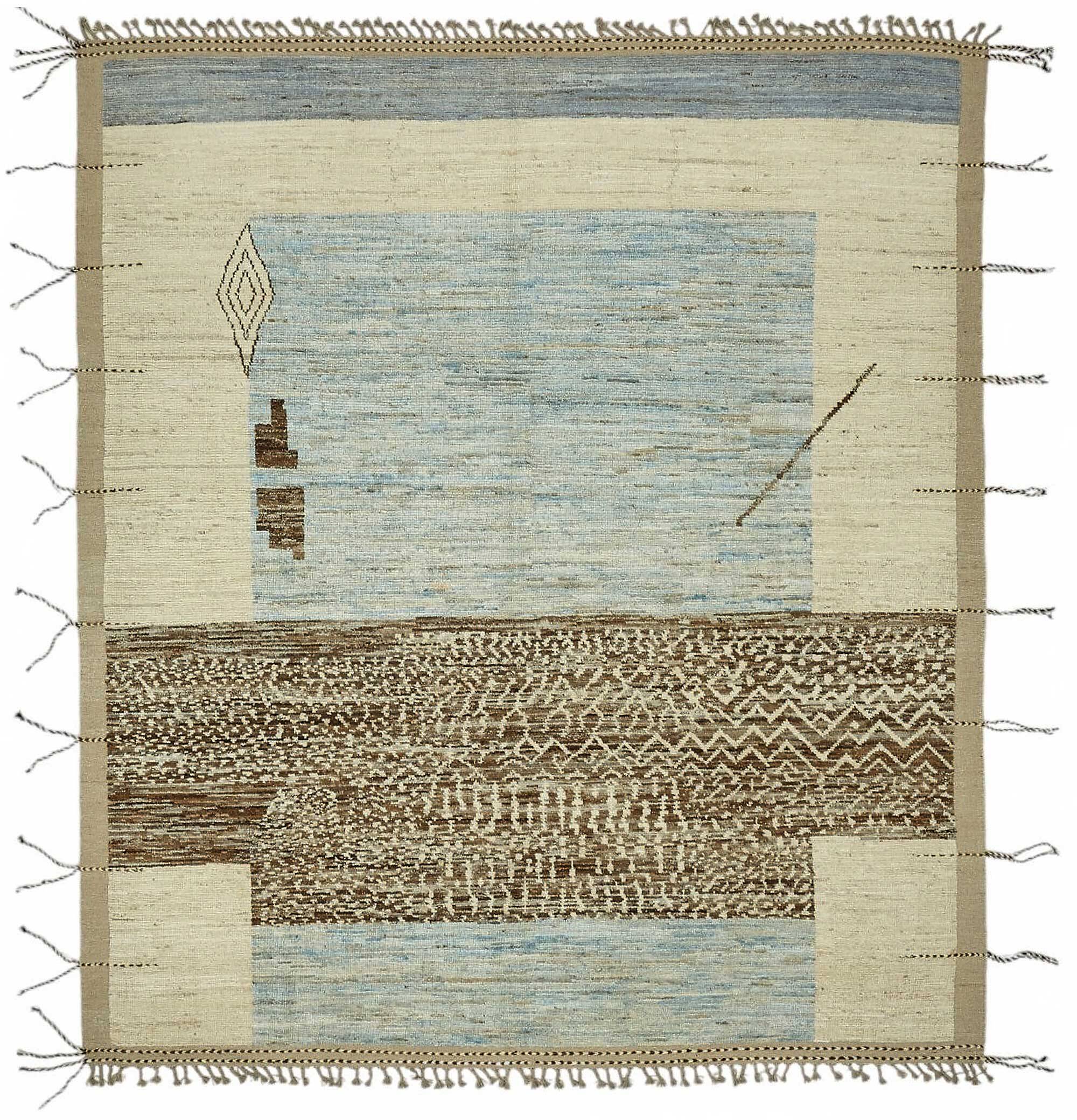 Handwoven Turkish Rustic 261 cm x 302 cm Beige Wool Carpet