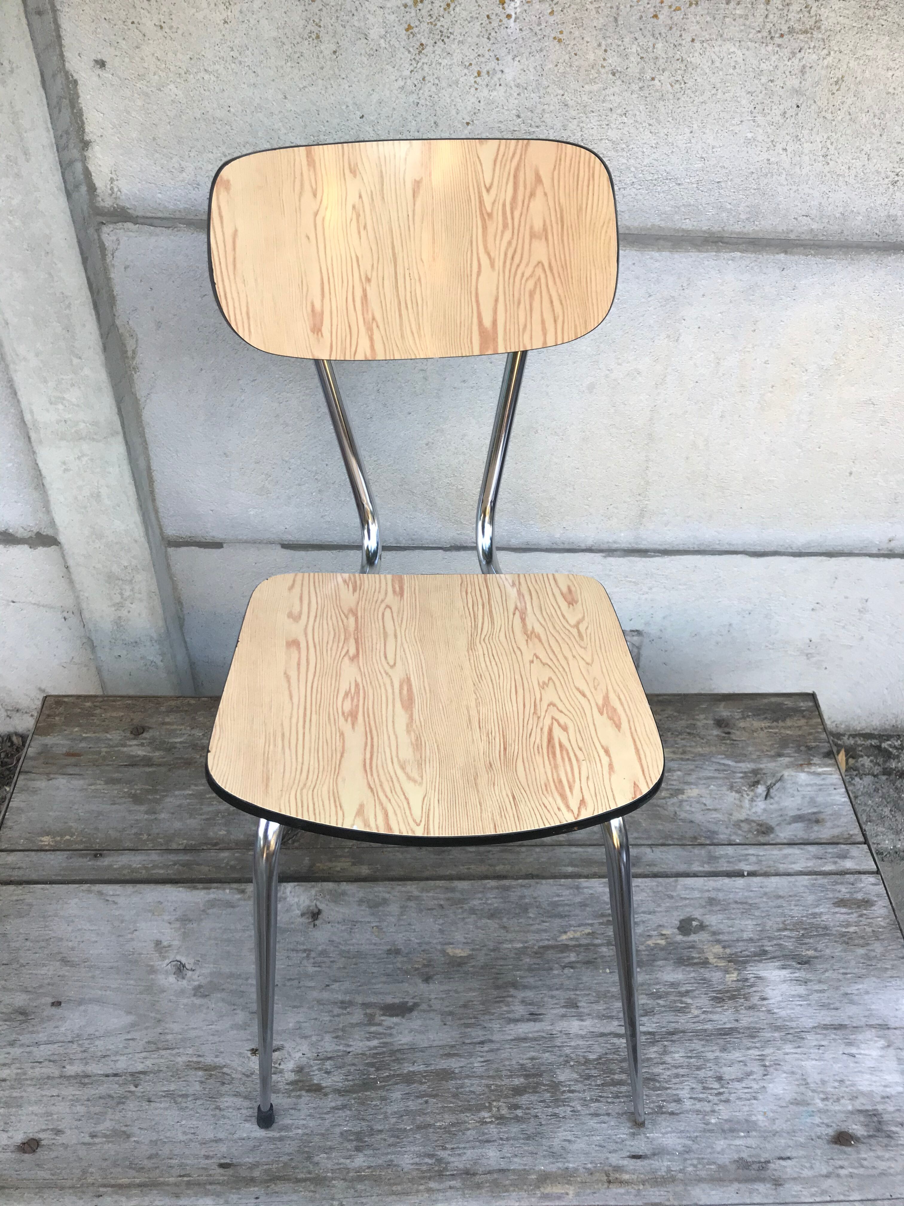 Former formica beige kitchen chair - feet compas metal chromé vintage