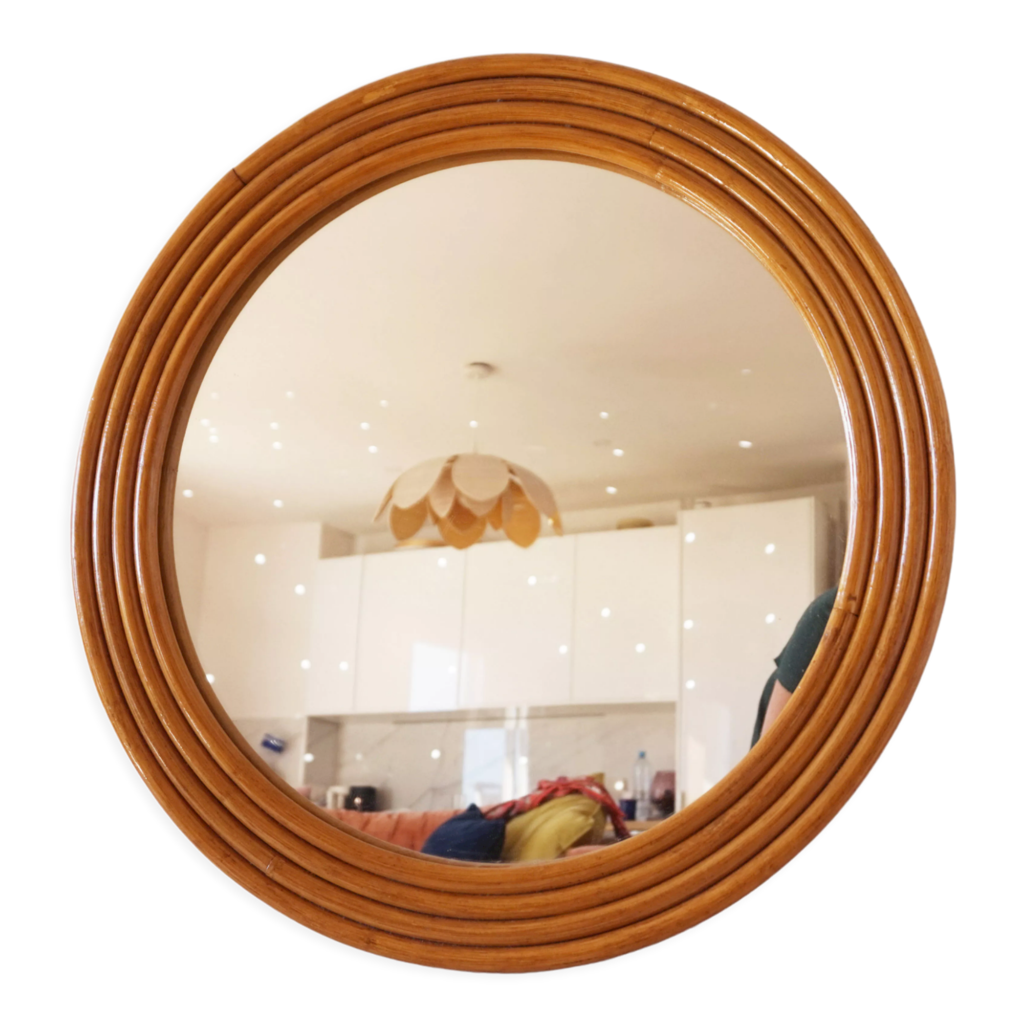 Round rattan bamboo mirror, 60 cm