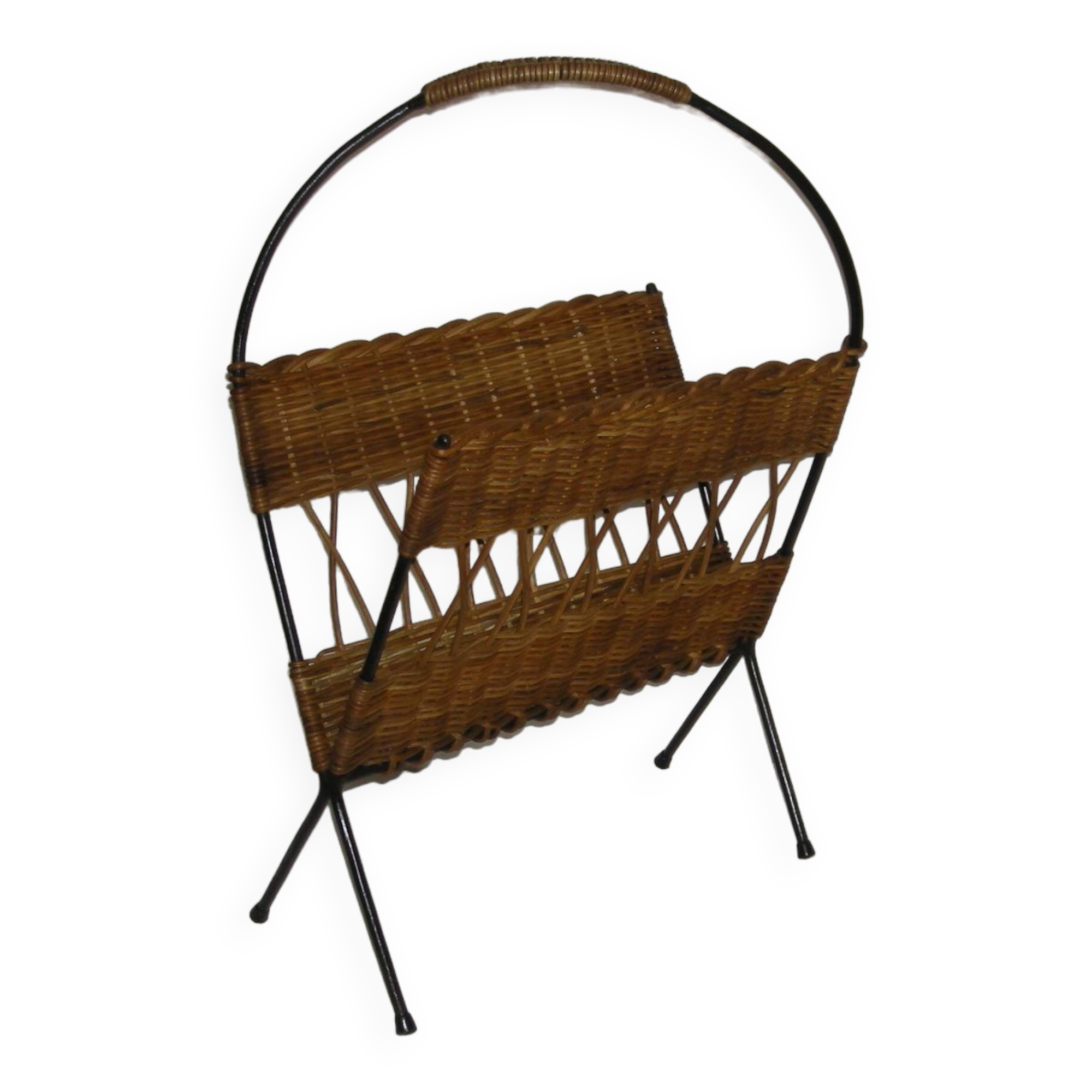 rattan magazine rack from the 50s