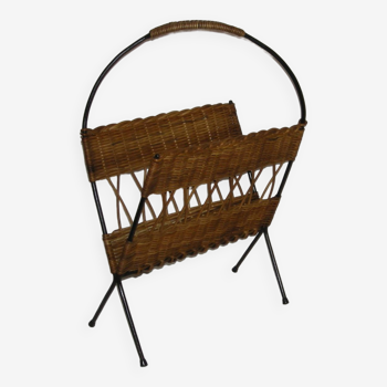 rattan magazine rack from the 50s