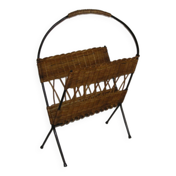 rattan magazine rack from the 50s
