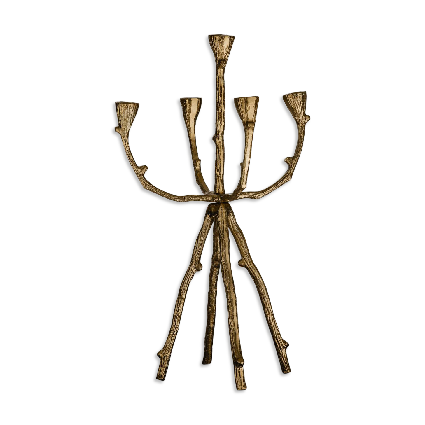 Chandelier 5 feux brutaliste en métal doré, 1970s