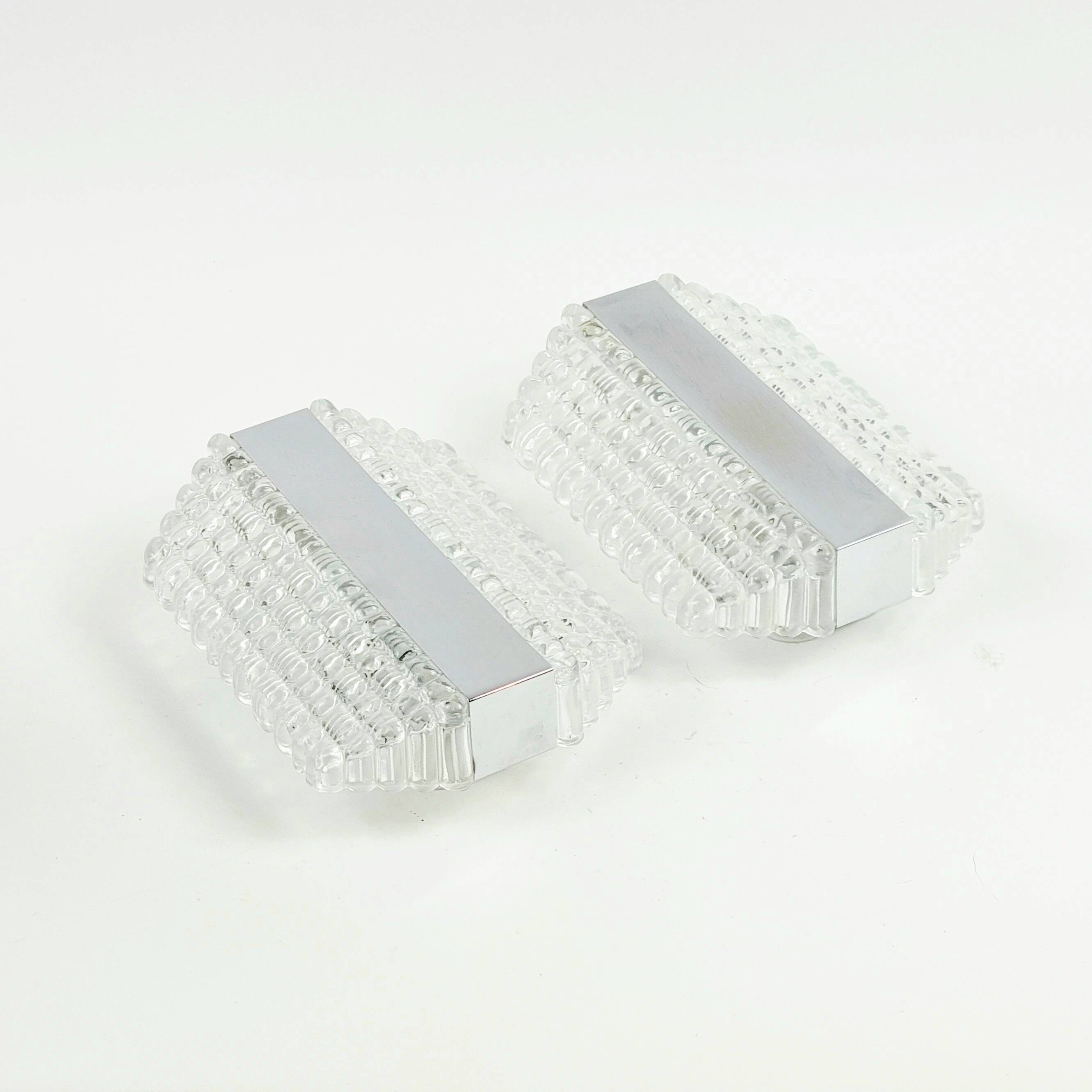 Pair of Mid-Century Glass & Chrome Wall Lights from Kaiser, Germany, 1960s