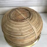 Rattan and vintage brass pot cover