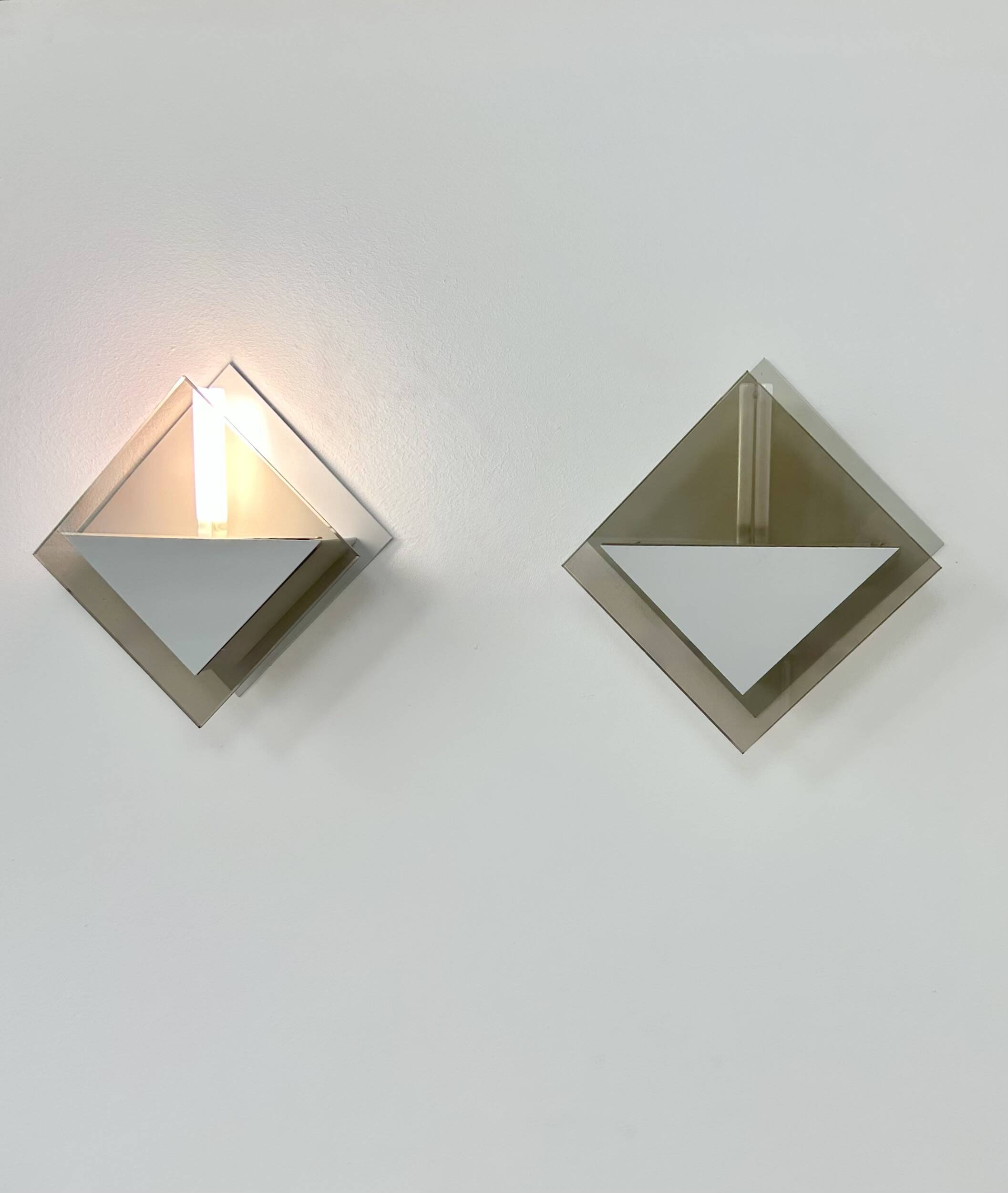 Pair of vintage wall lights Glass Light Studio model 20623, France, 1980