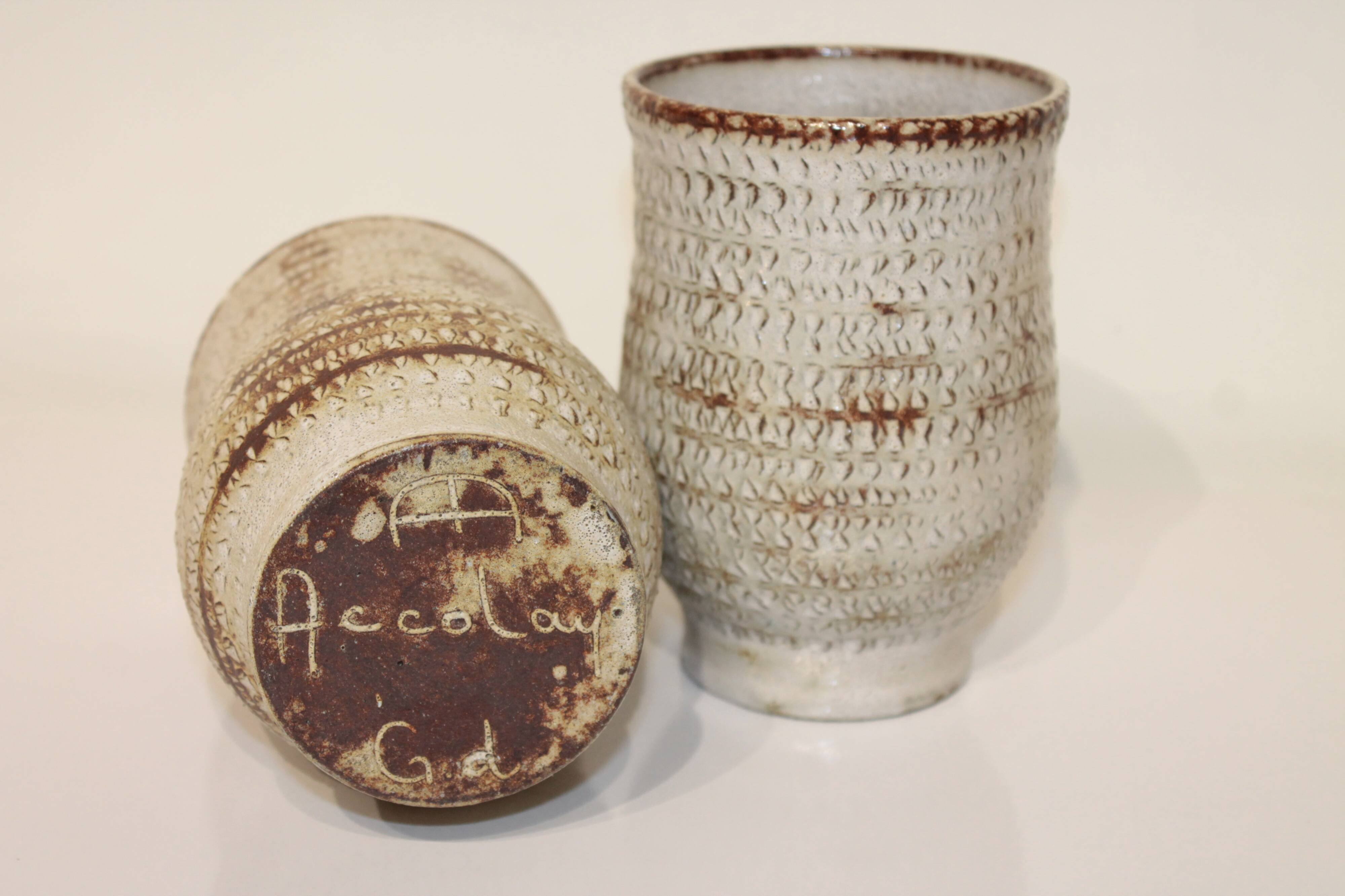 Pair of vintage Accolay ceramic vases signed
