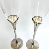 Pair of vintage silver-plated champagne flutes with glass – France, year
