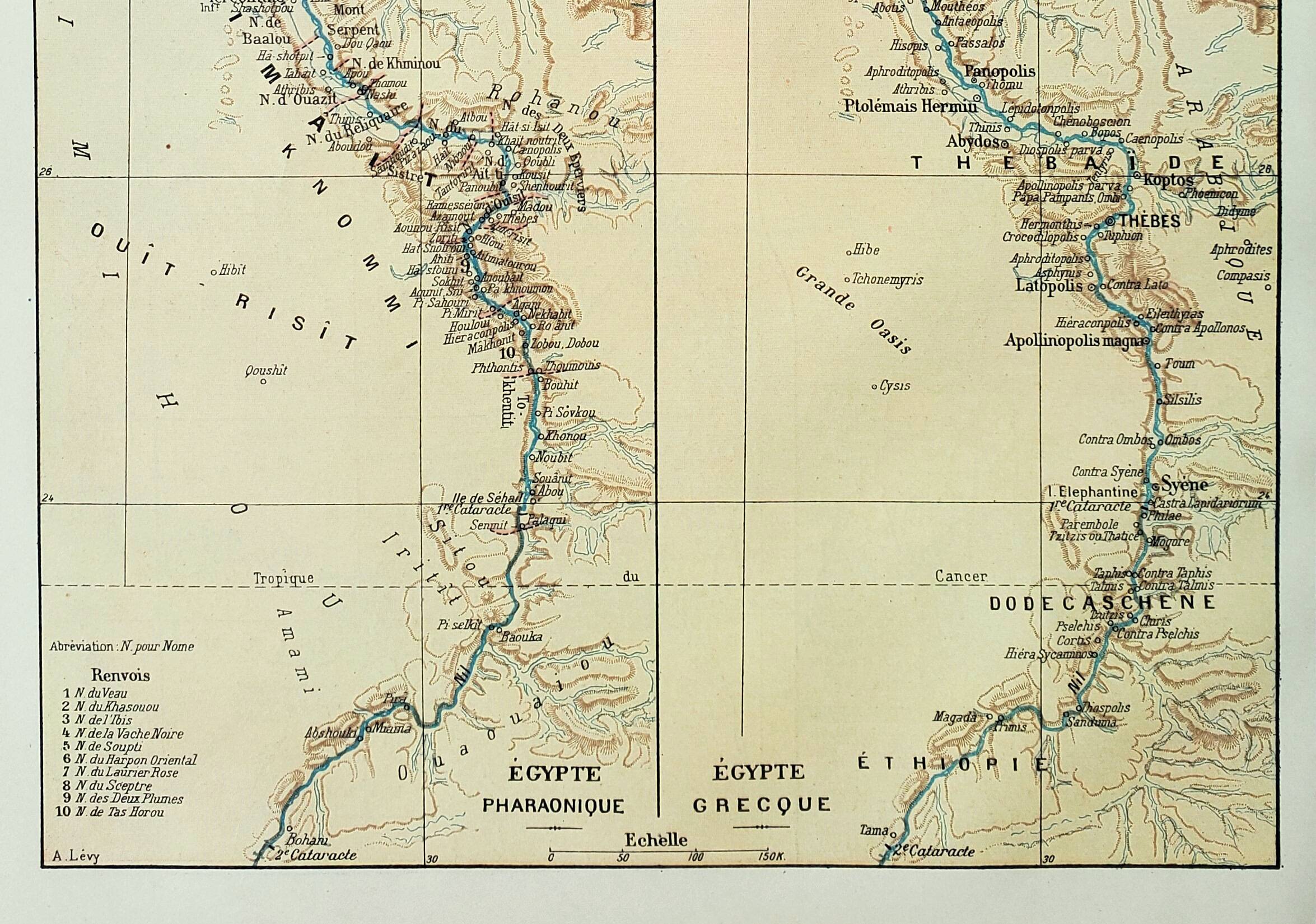 Old engraving 1898, ancient Egypt, map, Arabic • Lithograph, Original plate