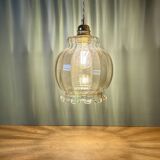 XL vintage globe pendant light in amber glass