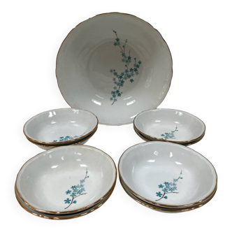 Service en porcelaine vintage : saladier et 8 coupelles