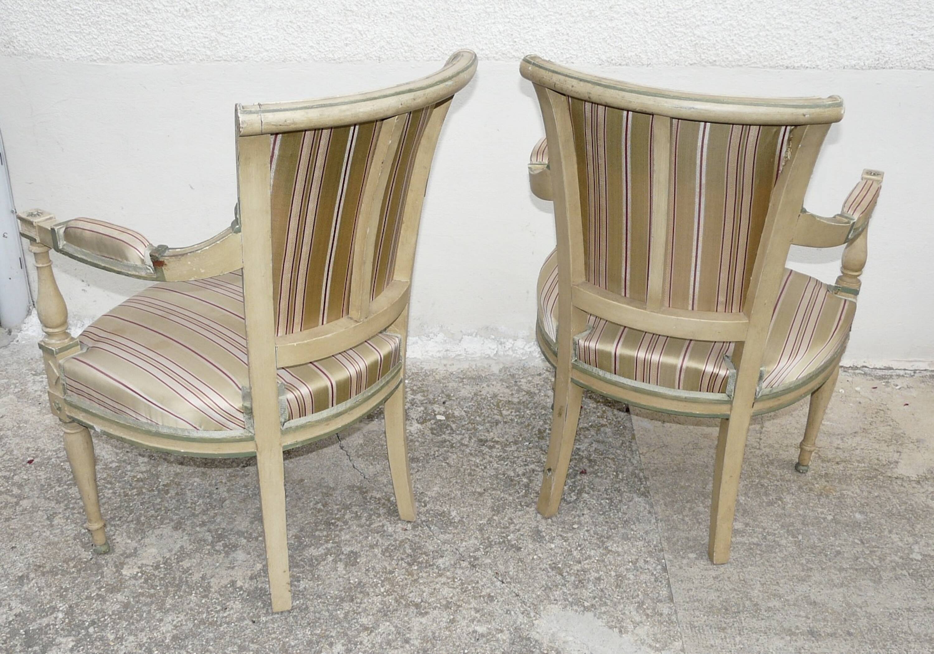 Pair of Directoire style cabriolet armchairs
