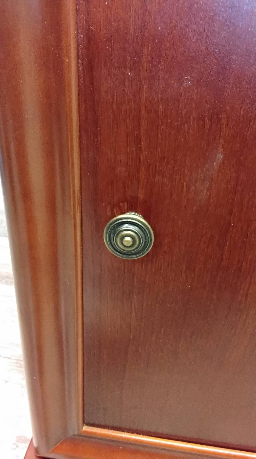 Pair of Louis Philippe style bedside tables in cherry wood.