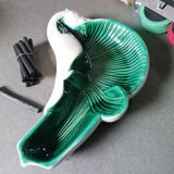 Empty green and white ceramic bird pocket