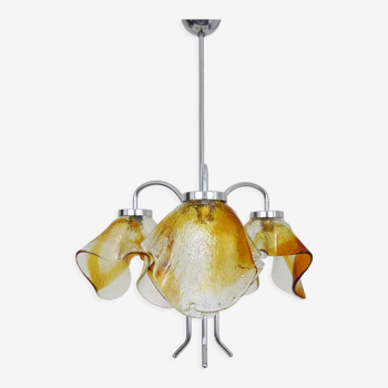 Mazzega chandelier in murano glass and chromed metal with 3 lights, year 70