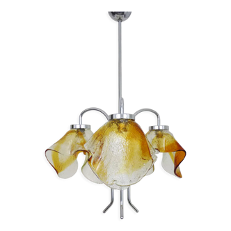 Mazzega chandelier in murano glass and chromed metal with 3 lights, year 70