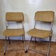 Pair of vintage folding chairs in gilded metal and 70s fabrics, restored
