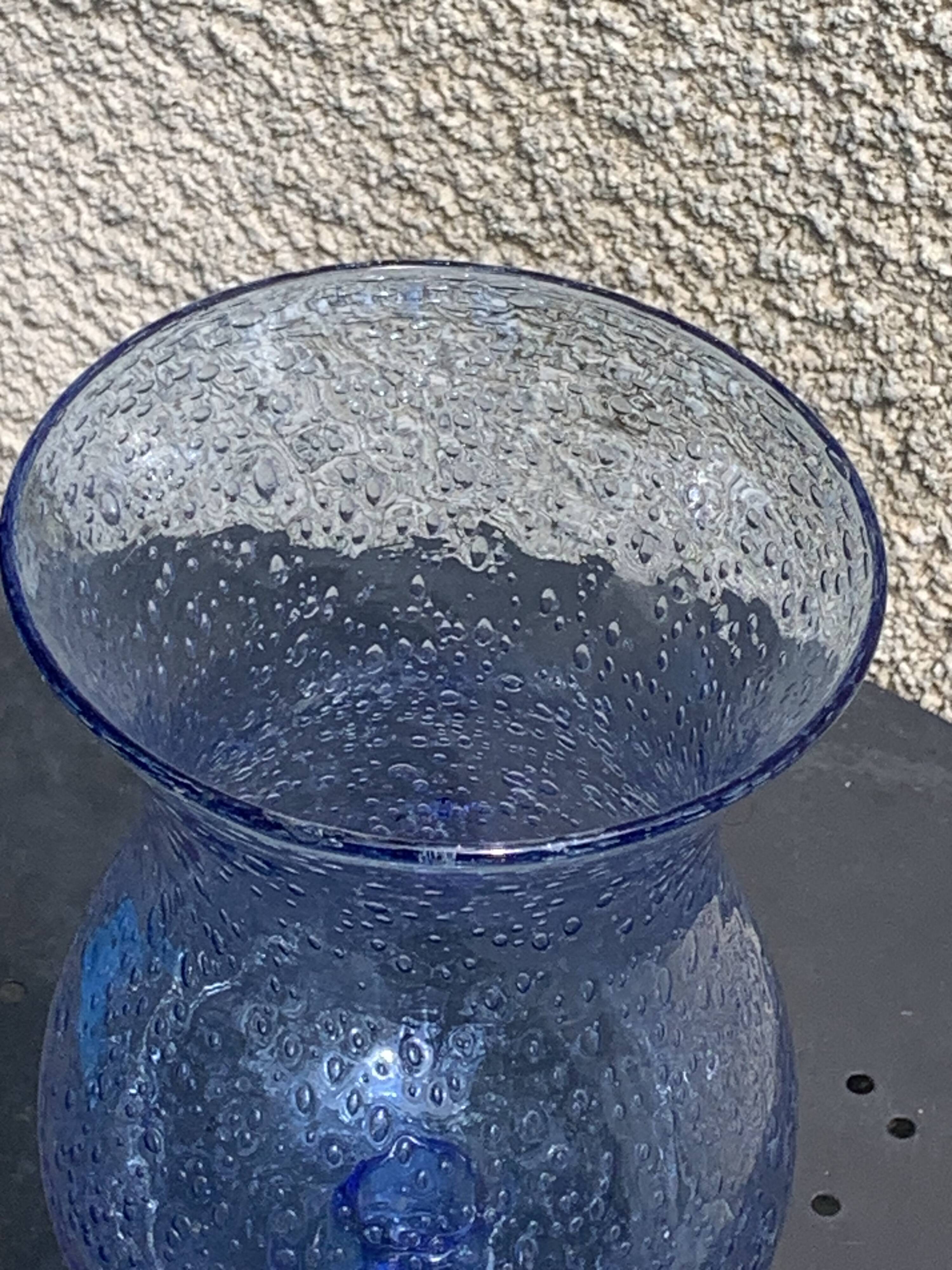 Blue blown glass tealight holder, Biot glassworks, collector's item