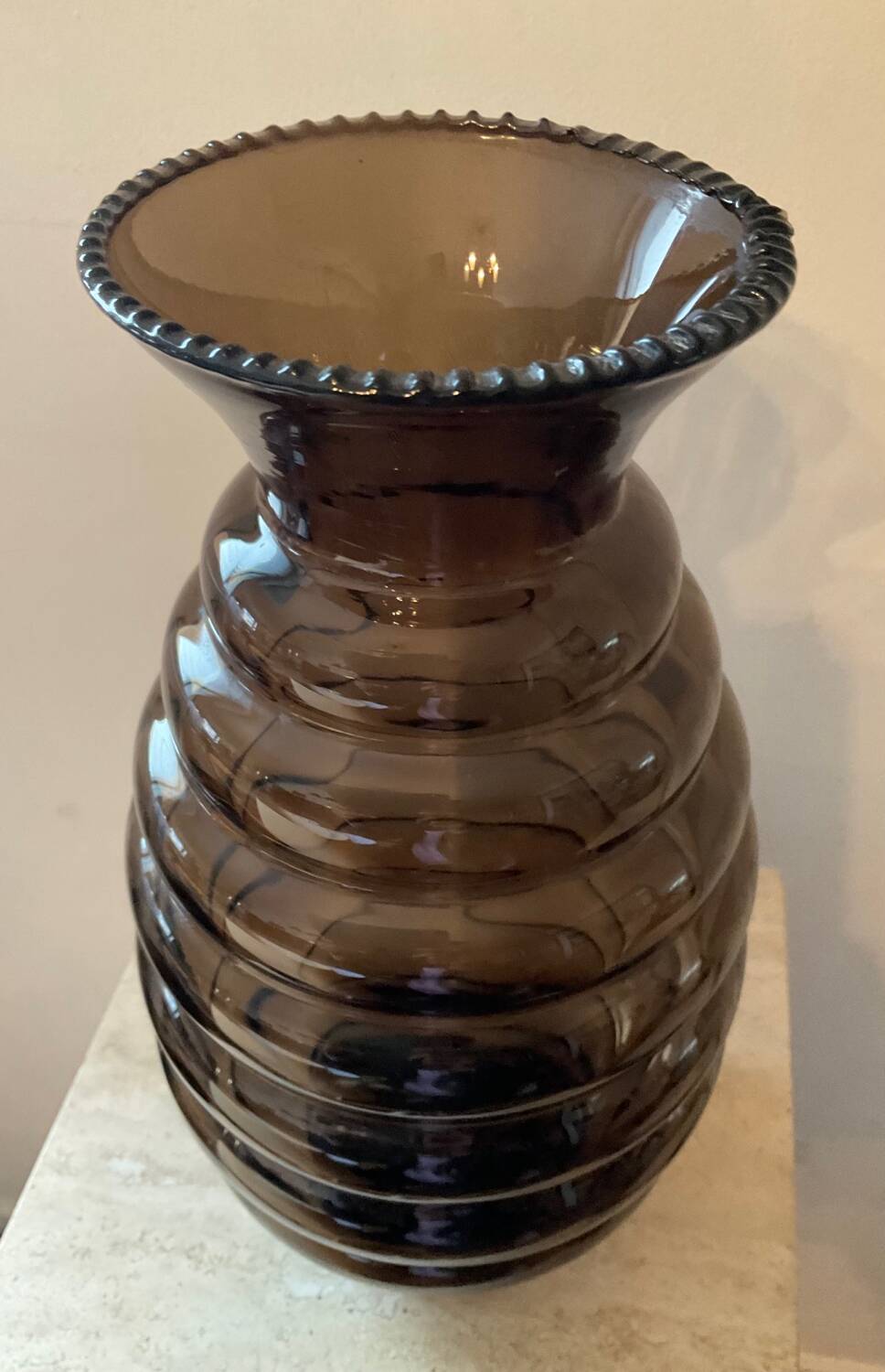 Large vintage smoked glass vase