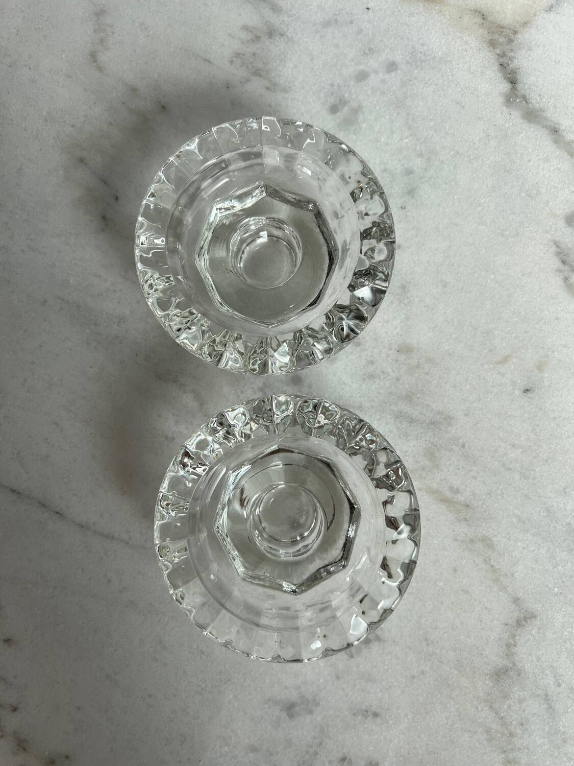 Set of 2 moulded glass candle holders