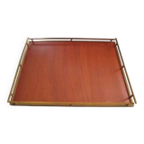 Grand plateau de service ancien en bois et laiton