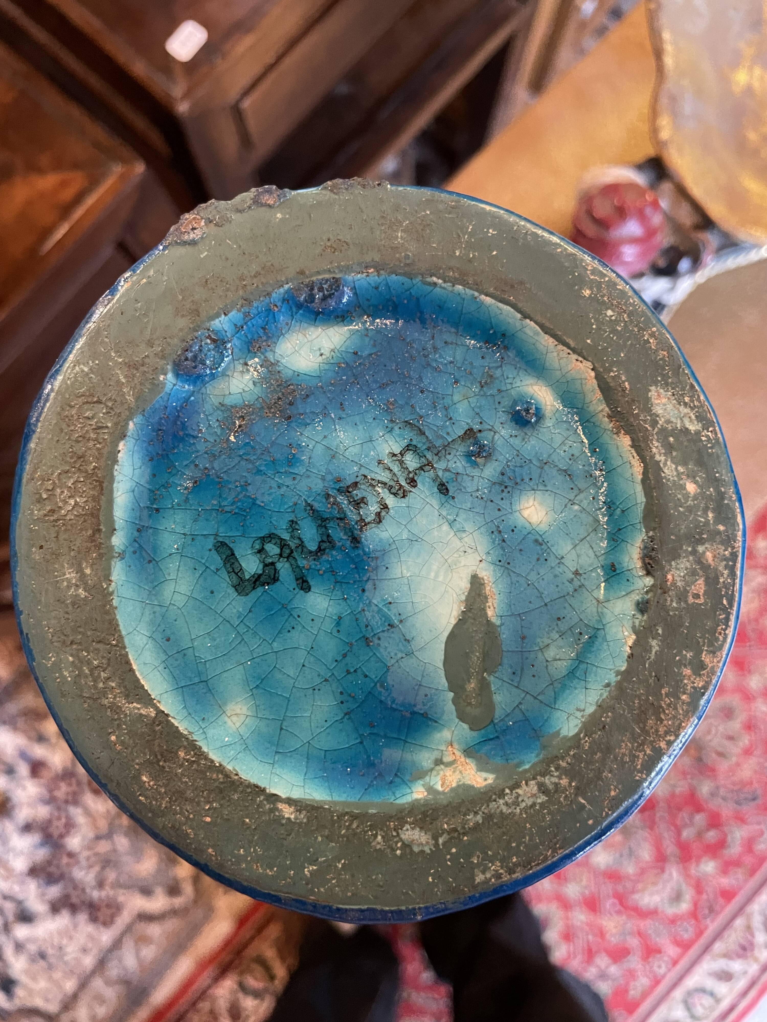 Raoul lachenal ceramic vase with egyptian blue cracked glaze with french baluster