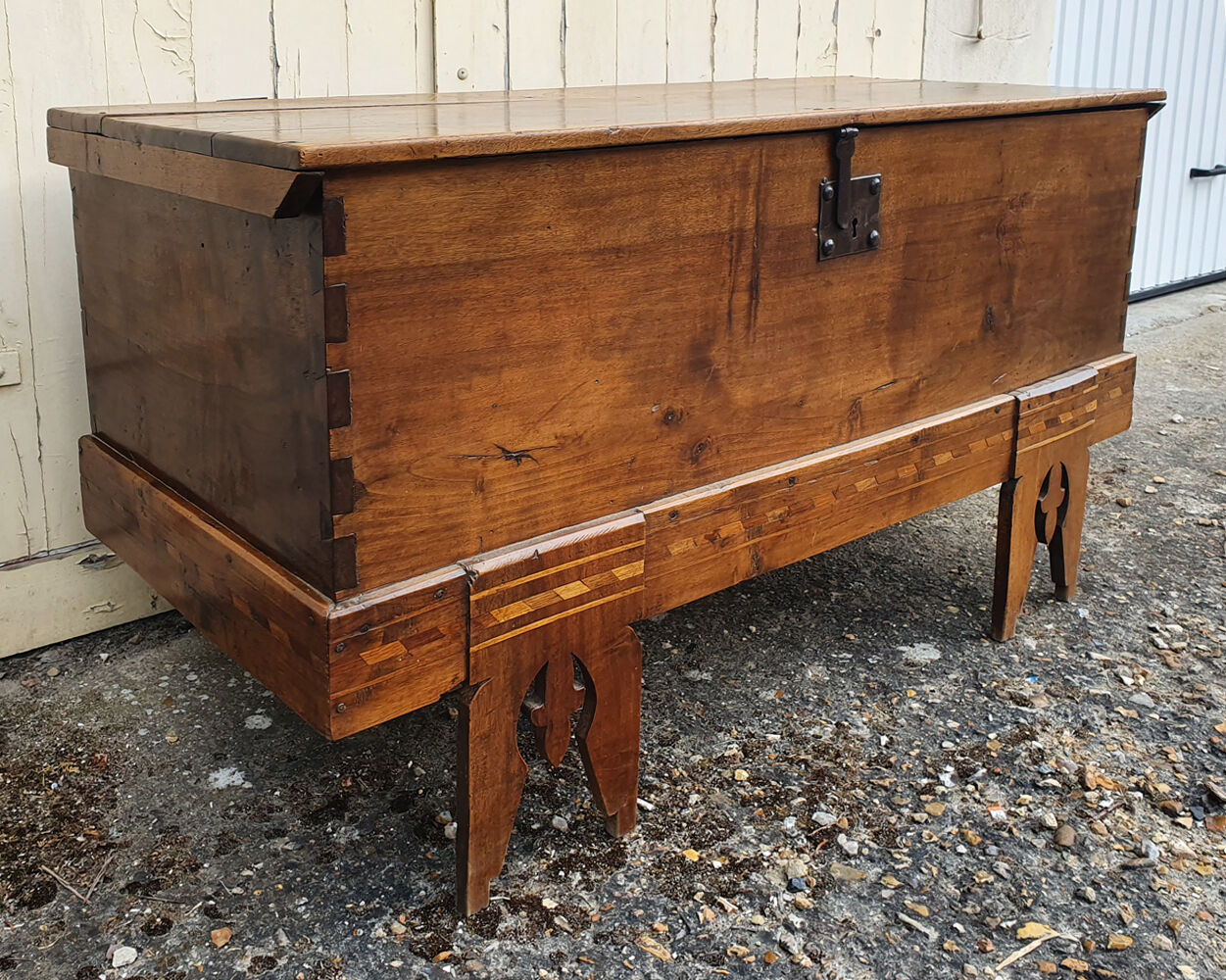 Former large wedding chest, solid wood, mid 19th century