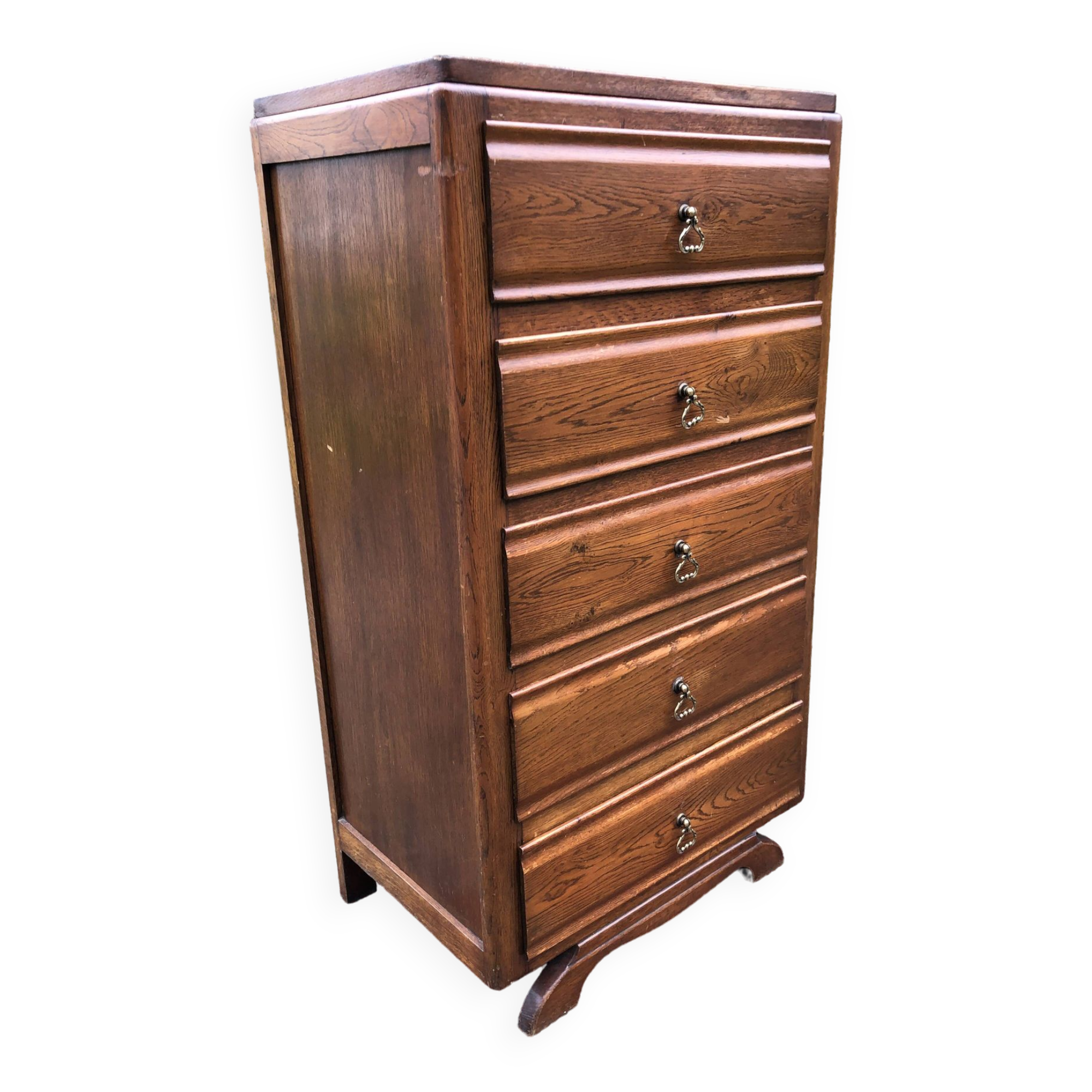 Chiffonnier, commode vintage en chêne à 5 tiroirs