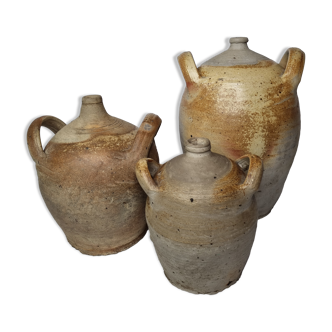 Set of three ancient ladies-jeannes in enamelled terracotta