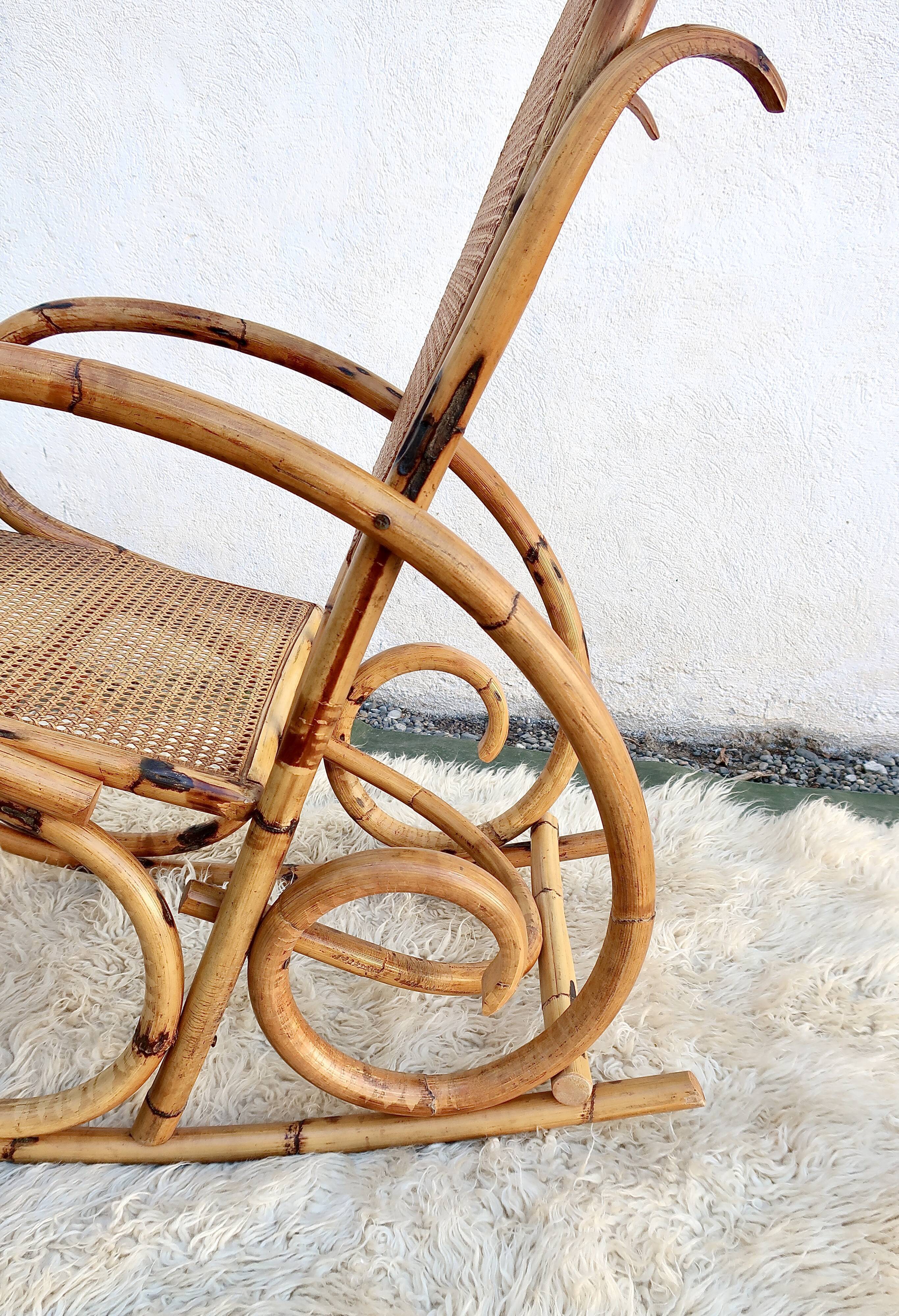 Rocking-chair canned in bamboo design 1960s