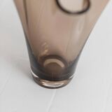 Vintage Murano glass vase from the 1980s, smoky brown, organically wavy shape.